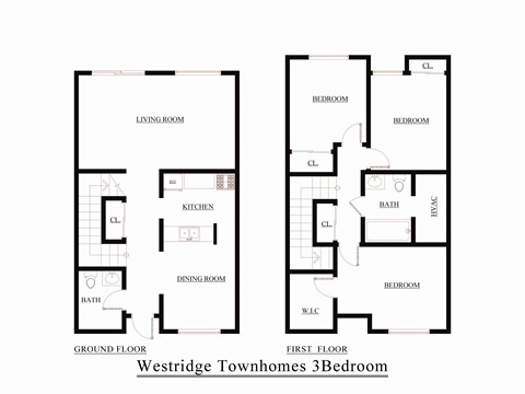 Floor plan for 3 beds, 1.5 baths